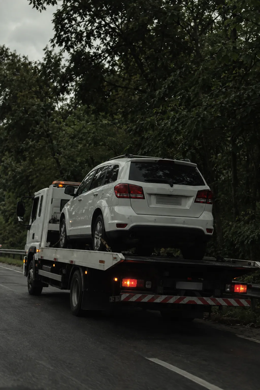 SUV branco em cima de um guincho plataforma — guincho no Éden, em Sorocaba
